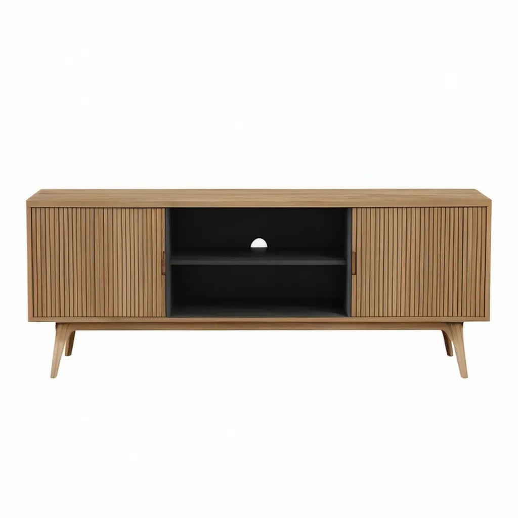 Szafka TV z 2 żłobkami i salonem w kolorze czarnym i brązowym MDF 160 x 40 x 60 cm