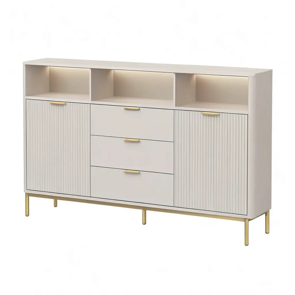 Kredens, Prostokątny stół jadalny 160 x 40 x 100 cm w białych panelach MDF z oświetleniem LED