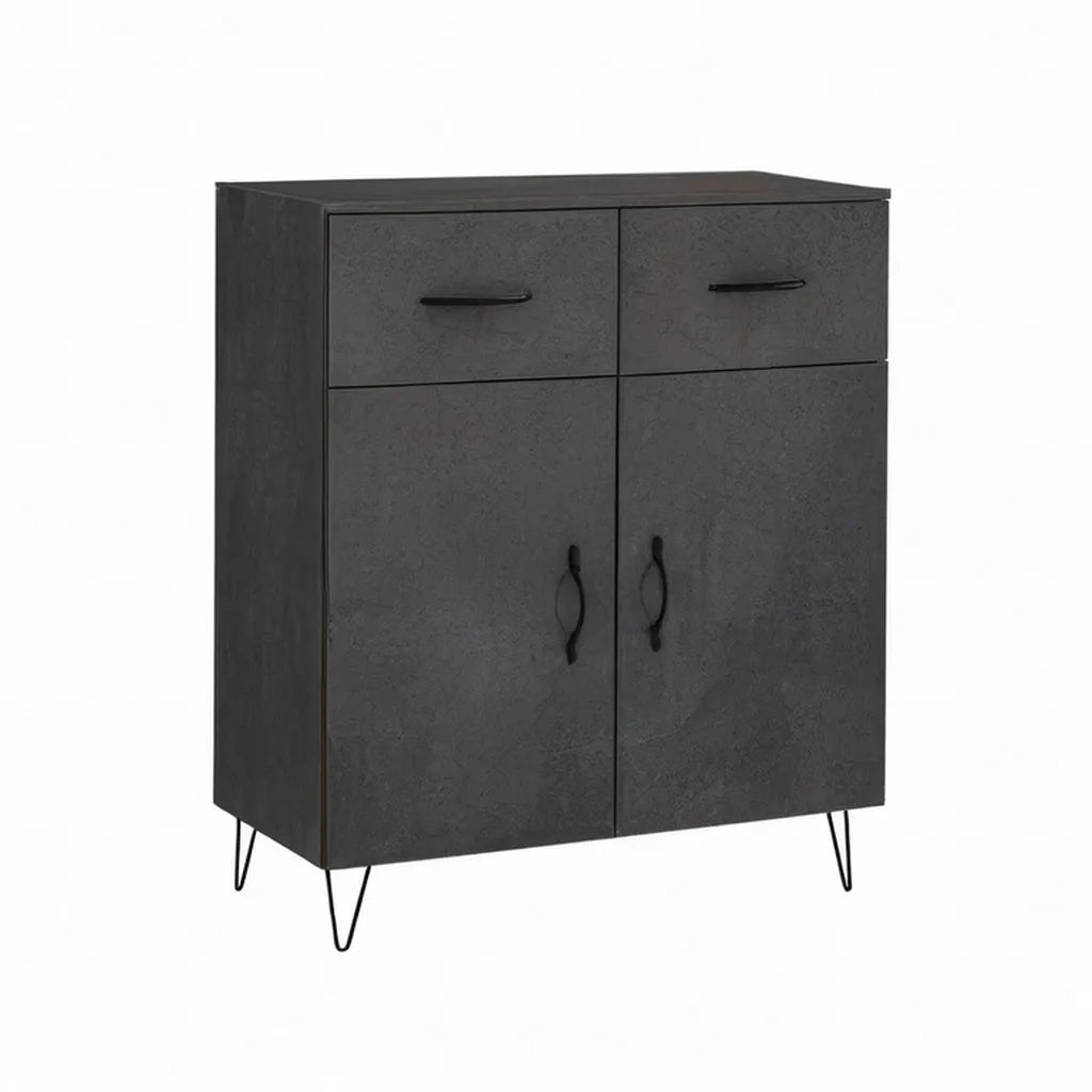 Kredens, Magazynowanie bufetu 80 x 40 x 90 cm w czarny beton efekt paneli cząstek z 2 drzwiami i 2 szuflady