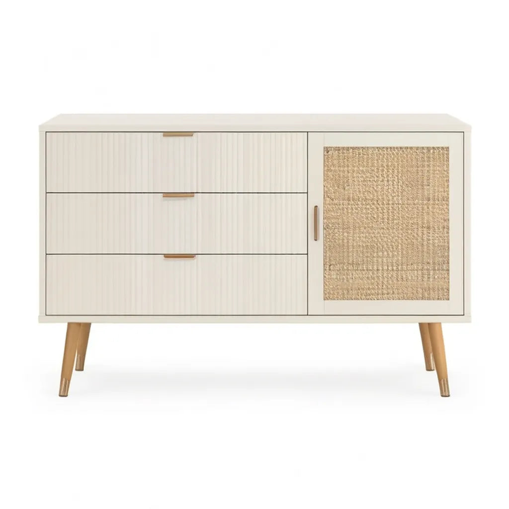 Kredens, Przechowywanie bufet 120 x 40 x 80 cm w białym MDF z puszką i 3 szuflady