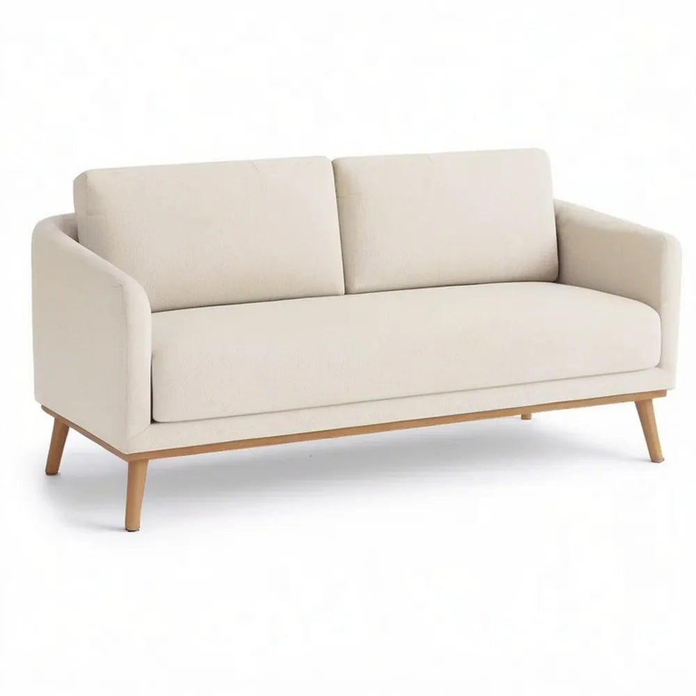 Sofa, 3 fotela sofa 210 x 85 x 85 cm beżowe tkaniny z drewnianymi nóżkami