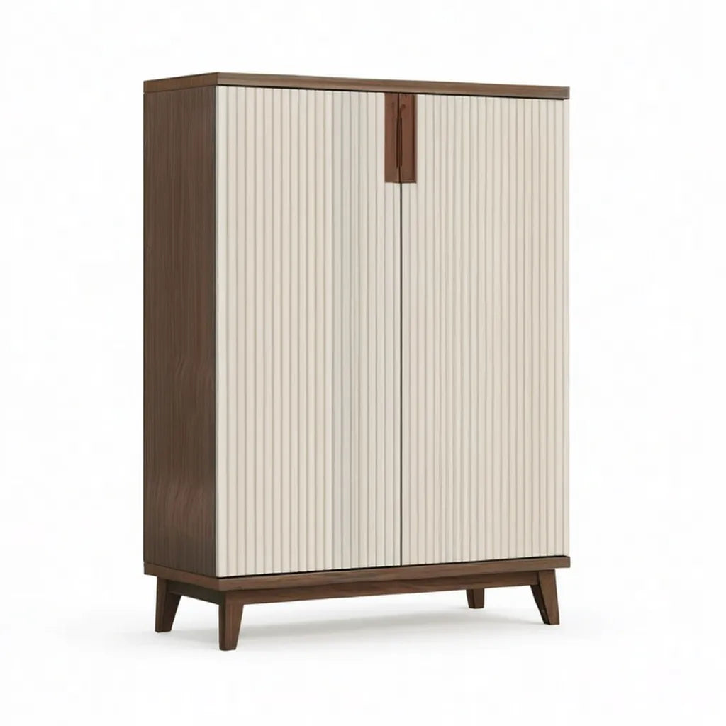 Kredens, Stół jadalny 2 drzwi 80 x 40 x 120 cm w prostokątnym MDF brązowym i off- białym