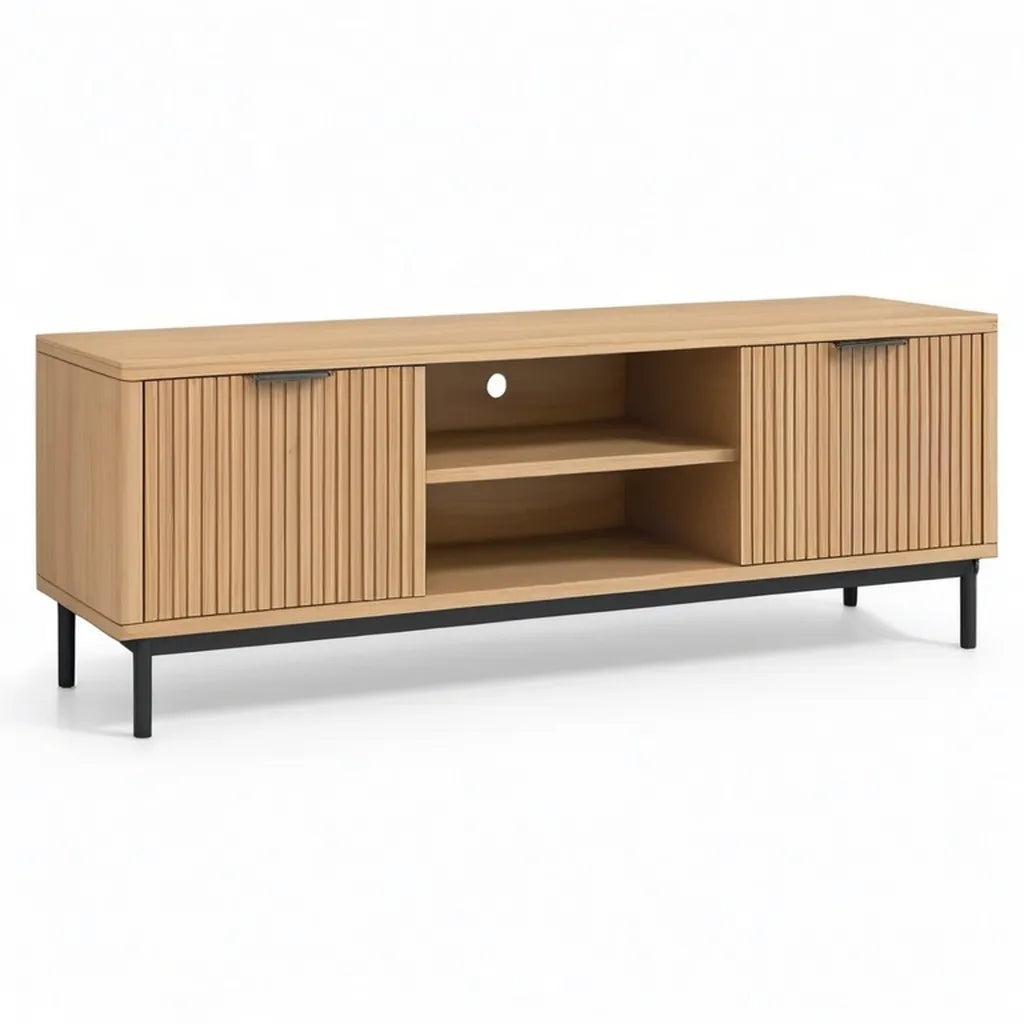 Szafka TV 140 x 40 x 55 cm w prostokątnych panelach MDF z 2 drzwiami przesuwnymi