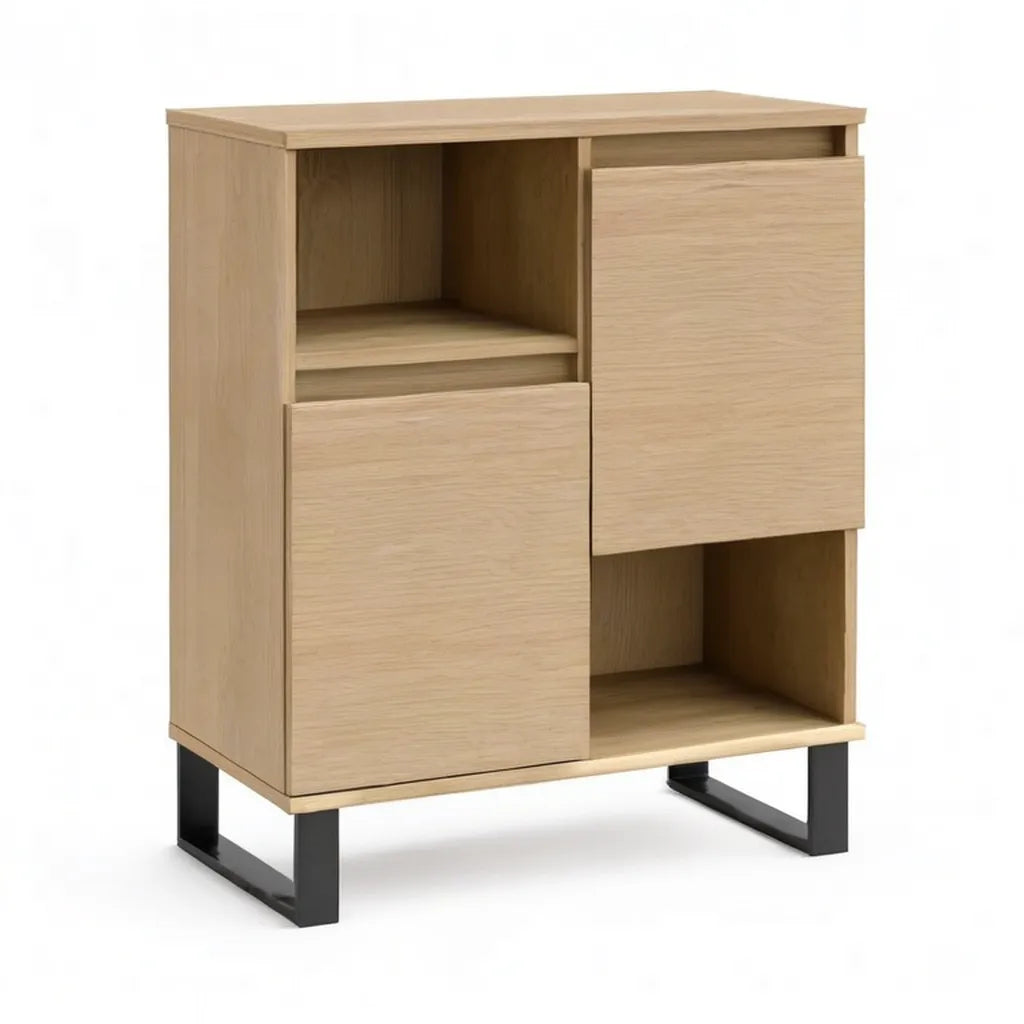 Kredens, Prostokątne przechowywanie w formie bufetu 80 x 40 x 110 cm lekki wystrój dębu MDF z czarną stalową podstawą