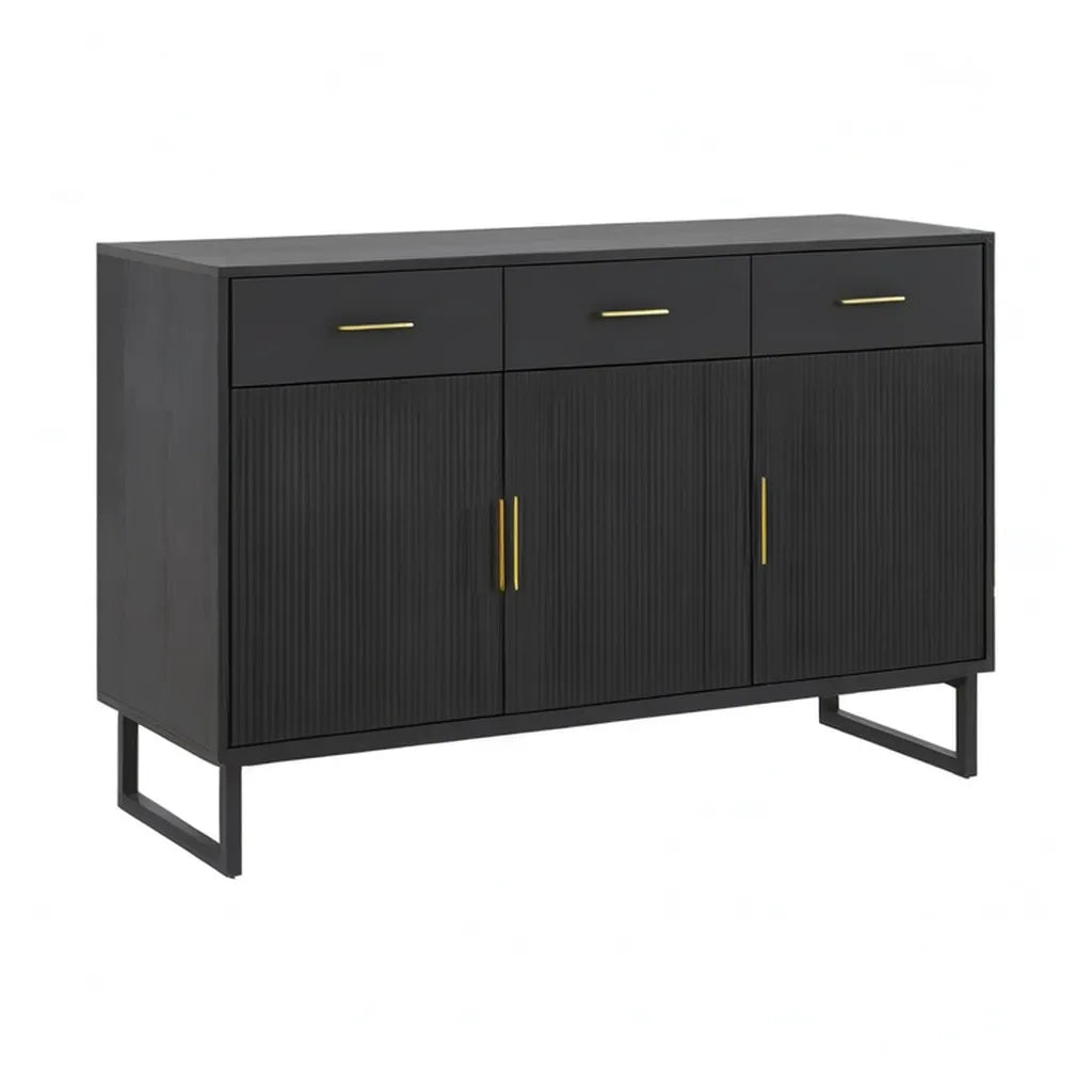 Kredens, Jadalnia bufet 3 drzwi 3 szuflady w panelach MDF czarny 160 x 40 x 90 cm