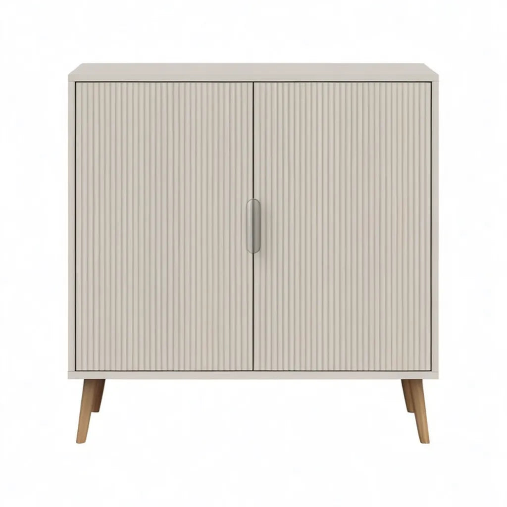 Kredens, 2 prostokątne drzwi bufetu w płytach kremowych MDF i litych stopach hewea 100 x 40 x 90 cm