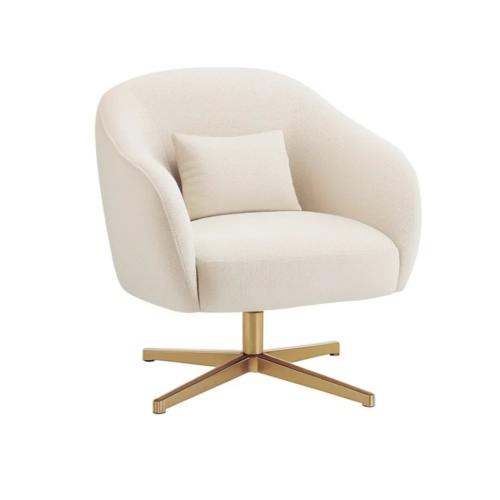 Fotel rotable z okładką bookle tapicerowane fotel metalowa ramka beżowe złoto kolory 75 x 80 x 85 cm