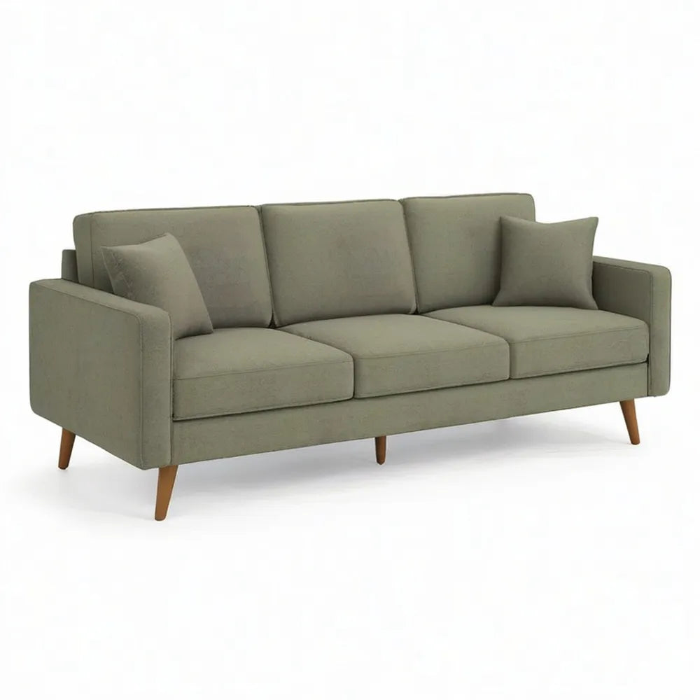 Sofa, 3 fotela oliwkowa zielona 210 cm poliestrowa tkanina z litych drewnianych nóżek