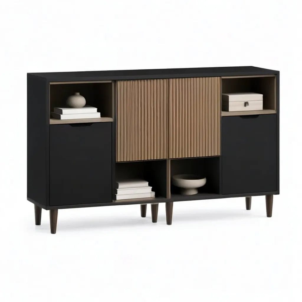 Kredens, Stół do jadalni z magazynem 160 x 40 x 90 cm w prostokątnym czarnym dębie dekoracji MDF z 4 drzwiami