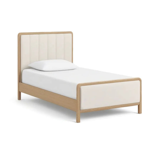 Łóżko pojedyncze ramka 90 x 200 cm z litego drewna z tapicerowanym deską i footboard naturalny krem biały
