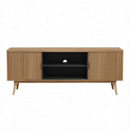 Szafka TV z 2 żłobkami i salonem w kolorze czarnym i brązowym MDF 160 x 40 x 60 cm