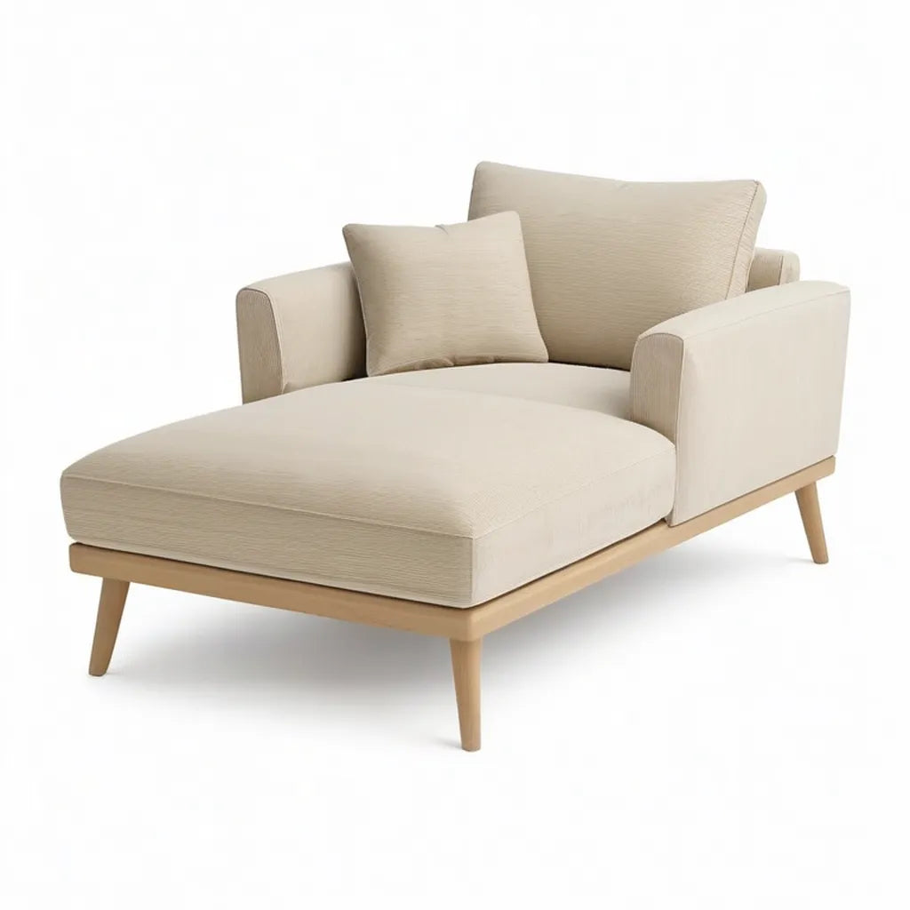 Fotel, Krzesło Chaiselongue z 2 poduszką pokrywę kordu Beżowa lita ramka z drewna 150 x 120 x 85 cm