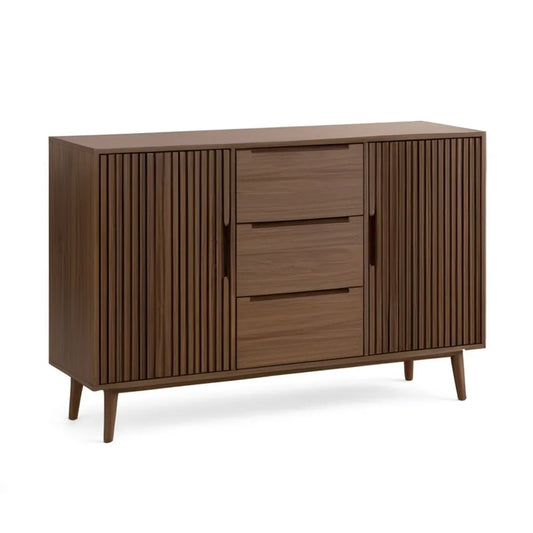 Kredens, Stół jadalny 3 szuflady 2 drzwi z płyt MDF z blachą orzechową 160 x 40 x 80 cm brązowy