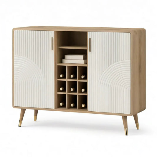 Kredens, Stół jadalny 2 drzwi przesuwne 120 x 40 x 95 cm MDF oprawiony prostokątny dąb naturalny biały dąb