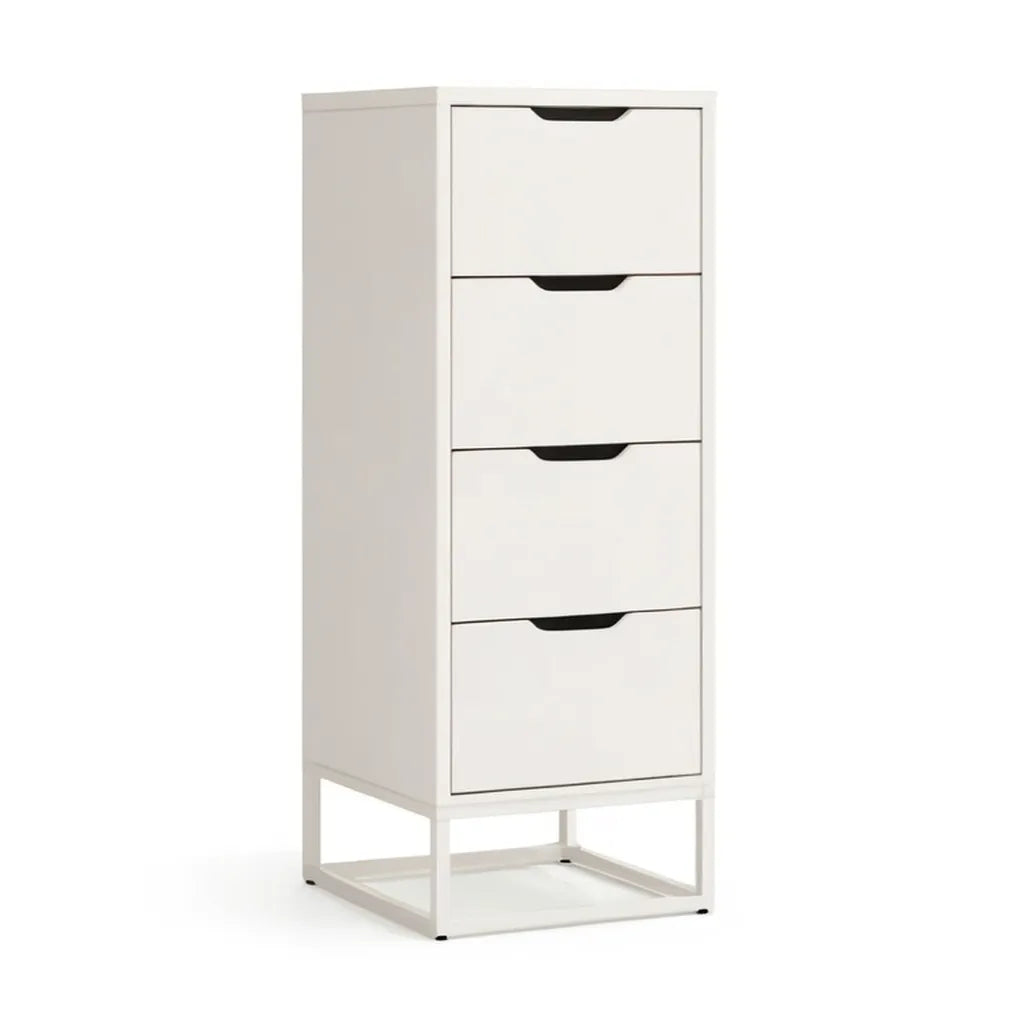 Kredens, 4 szuflady z wysokim bokiem w prostokątnym białym MDF 60 x 35 x 150 cm