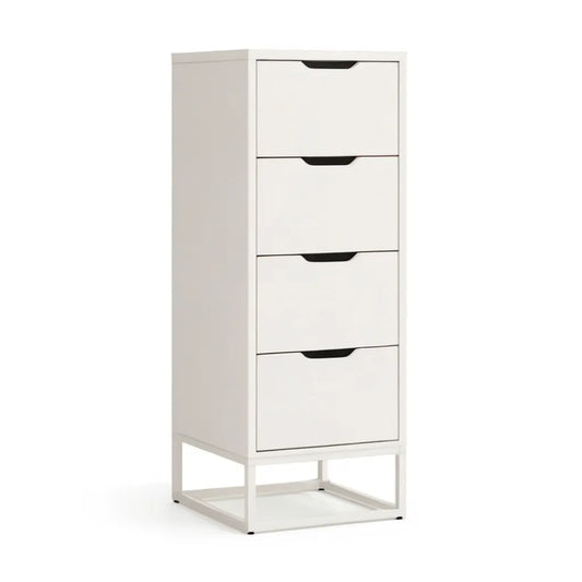 Kredens, 4 szuflady z wysokim bokiem w prostokątnym białym MDF 60 x 35 x 150 cm