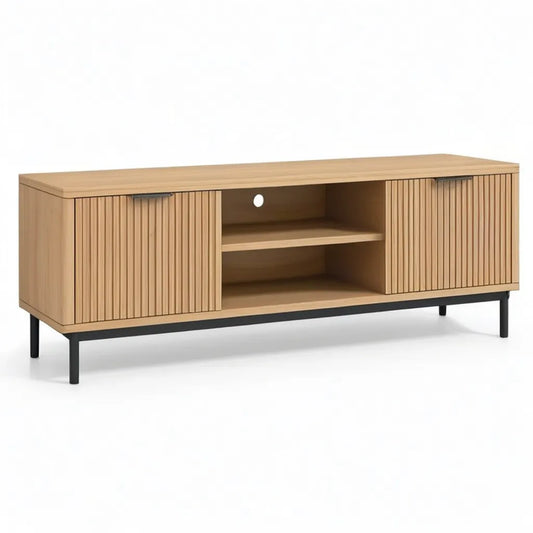 Szafka TV 140 x 40 x 55 cm w prostokątnych panelach MDF z 2 drzwiami przesuwnymi