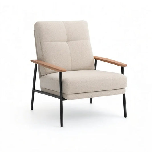 Fotel, Opancerzone fotel Bouclé tapicerowane fotel metalowa rama Drewniane podłokietniki Beige 80 x 85 x 95 cm