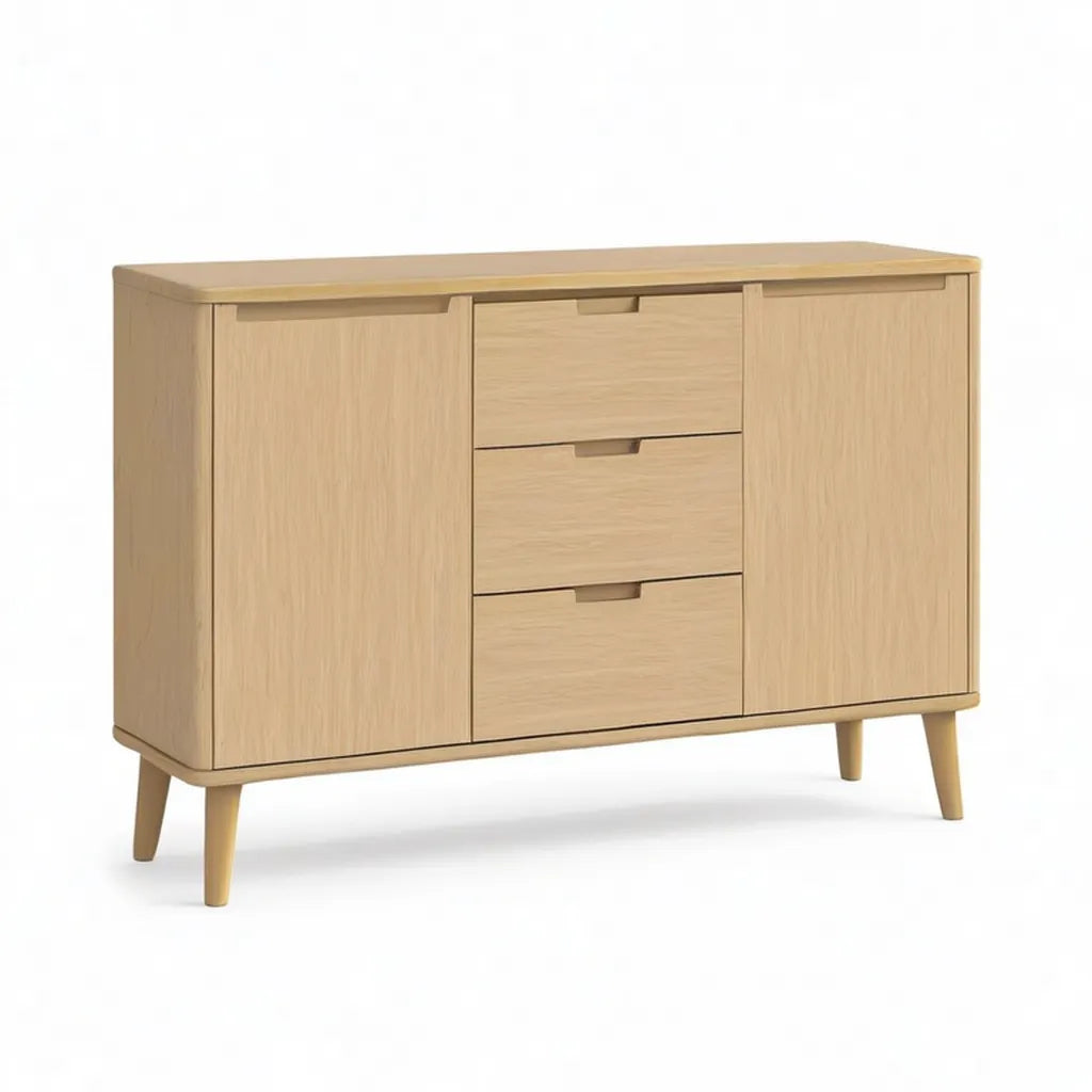 Kredens, 2 drzwi bufetu 3 szuflady w MDF Oplamione prostokątny dąb lekki dąb 120 x 40 x 80 cm