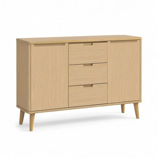 Kredens, 2 drzwi bufetu 3 szuflady w MDF Oplamione prostokątny dąb lekki dąb 120 x 40 x 80 cm