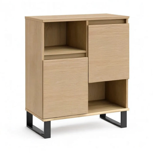 Kredens, Prostokątne przechowywanie w formie bufetu 80 x 40 x 110 cm lekki wystrój dębu MDF z czarną stalową podstawą