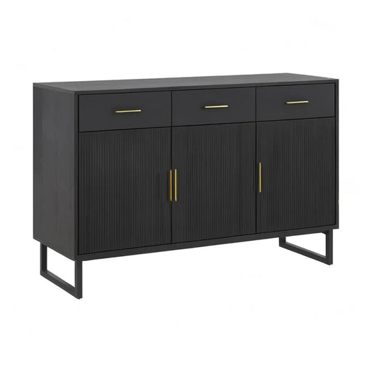 Kredens, Jadalnia bufet 3 drzwi 3 szuflady w panelach MDF czarny 160 x 40 x 90 cm