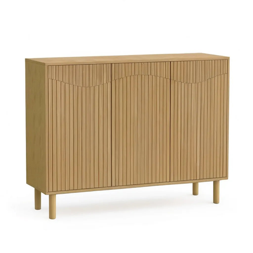 Kredens, 3 prostokątne drzwi MDF bufet z dębowym naturalnego pokrycia 120 x 40 x 90 cm