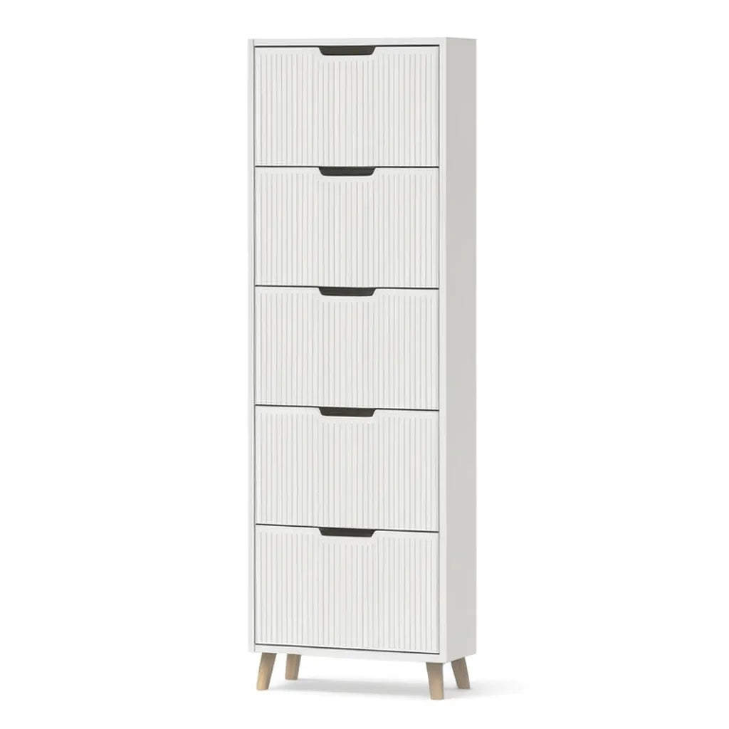 Szafka na buty, Prostokątna szafka na buty 5 Rzeźników w kolorze białym MDF 60 x 24 x 180 cm