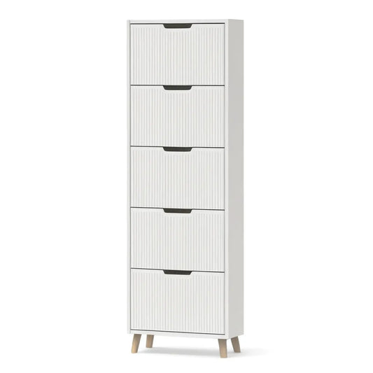 Szafka na buty, Prostokątna szafka na buty 5 Rzeźników w kolorze białym MDF 60 x 24 x 180 cm