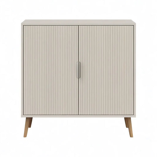 Kredens, 2 prostokątne drzwi bufetu w płytach kremowych MDF i litych stopach hewea 100 x 40 x 90 cm